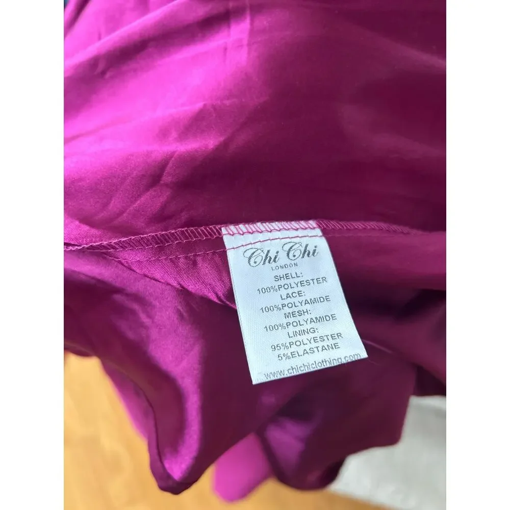 NWT Chi Chi London Maternity Andrica Pink Floral Applique High Low Dress